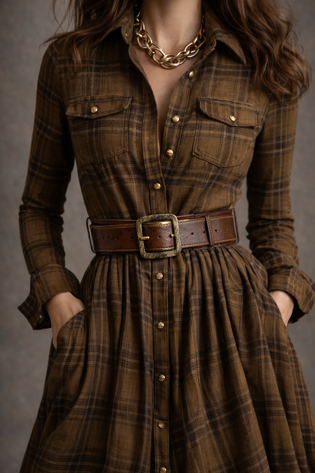 Beatriz - Vestido largo de cuadros con cinturón