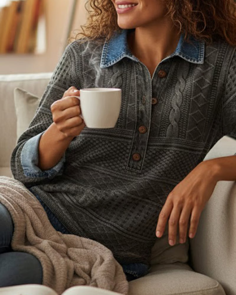 Alma - Blusa Denim Premium con Detalles Trenzados