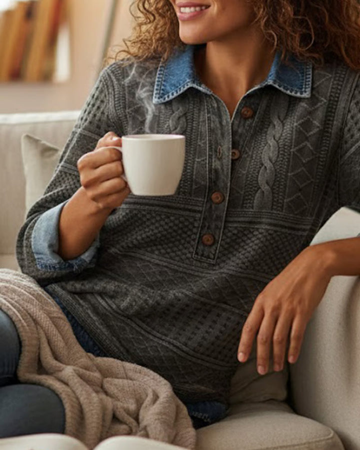 Alma - Blusa Denim Premium con Detalles Trenzados