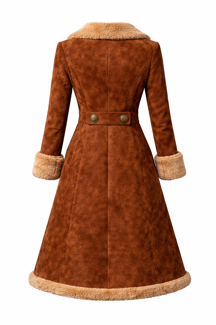 Abrigo Largo de Inspiración Vintage con Pelaje Sintético