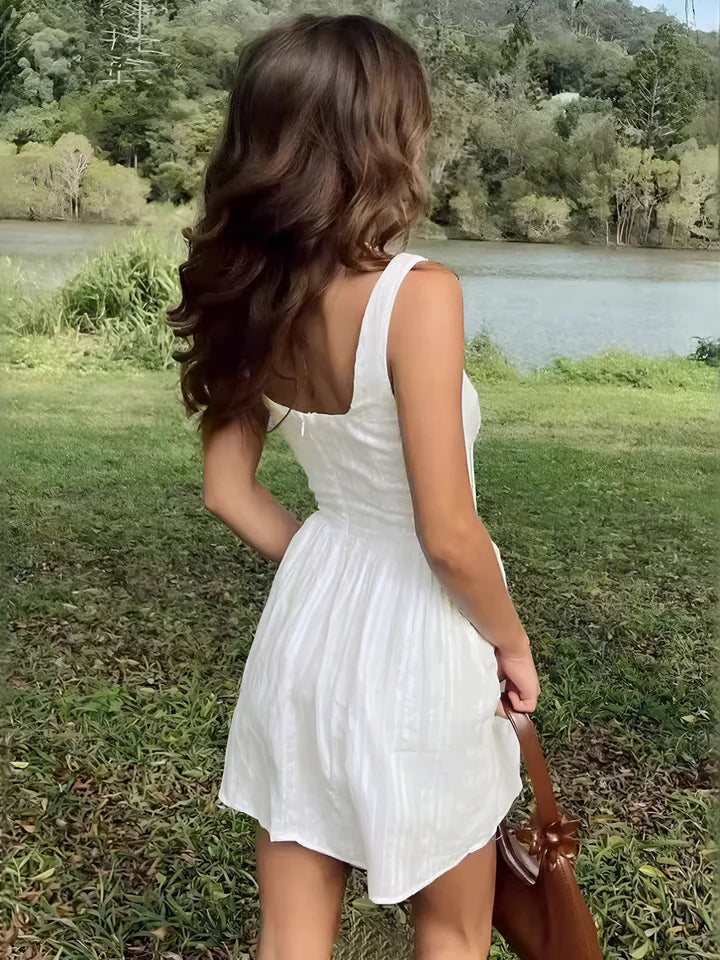 Camila - Vestido de Mezcla de Algodón con Escote Cuadrado