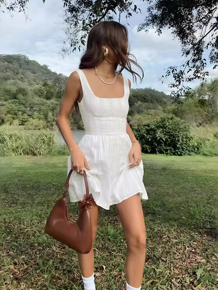 Camila - Vestido de Mezcla de Algodón con Escote Cuadrado