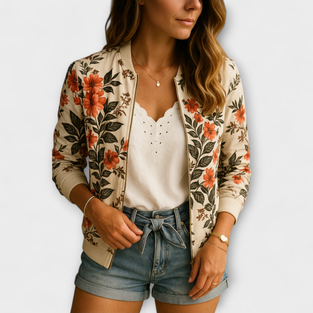 Casandra - Chaqueta bomber elegante con estampado floral