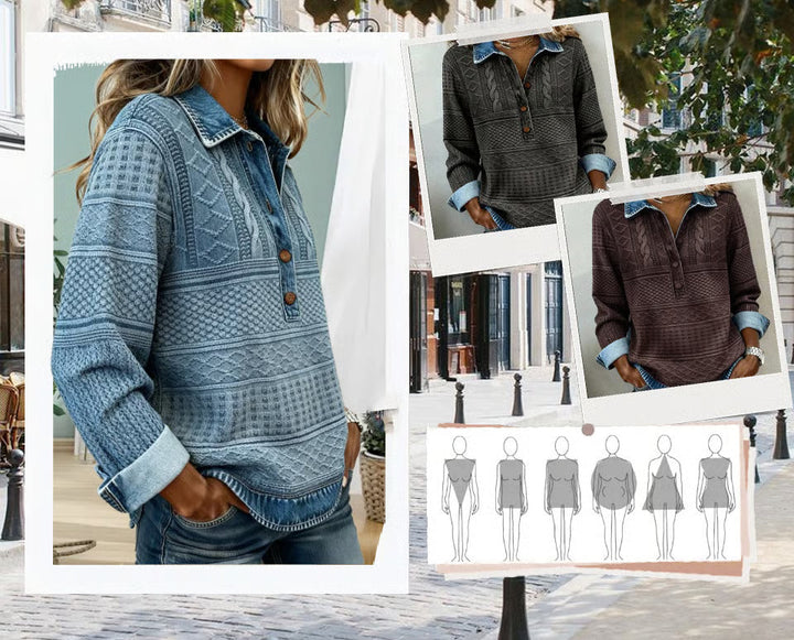 Alma - Blusa Denim Premium con Detalles Trenzados