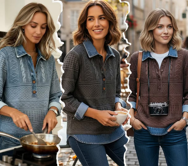 Alma - Blusa Denim Premium con Detalles Trenzados