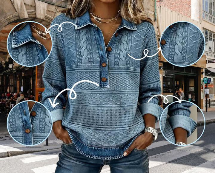 Alma - Blusa Denim Premium con Detalles Trenzados