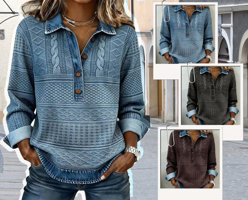 Alma - Blusa Denim Premium con Detalles Trenzados