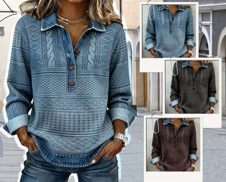 Alma - Blusa Denim Premium con Detalles Trenzados