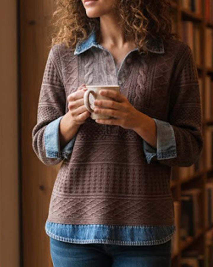 Alma - Blusa Denim Premium con Detalles Trenzados